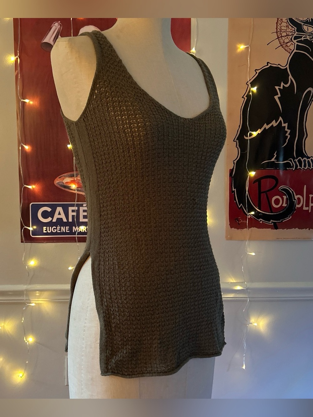 Olive green crochet tank top with side slit size XS from BCBGeneration